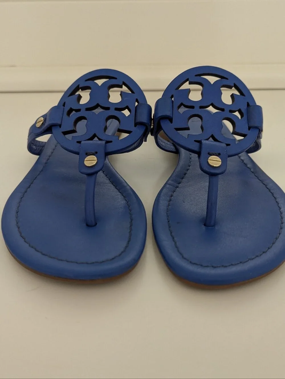 Tory Burch Miller Sandal In Blue Leather Size 5.5